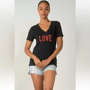 Elan Black with red Love T Shirt size s intentional distressing by manufacturer